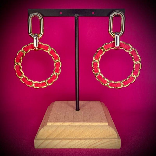 Boucles d’oreilles rouges/bordeaux en acier inoxydable – Motif raffiné