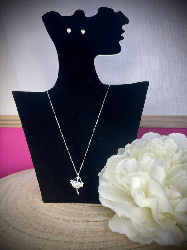 Parure élégante en acier inoxydable – Collier & boucles d’oreilles avec strass et motif