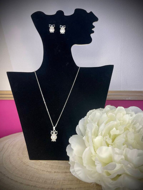 Parure élégante en acier inoxydable – Collier & boucles d’oreilles avec strass et motif