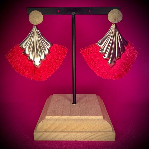 Boucles d’oreilles rouges/bordeaux en acier inoxydable – Motif raffiné