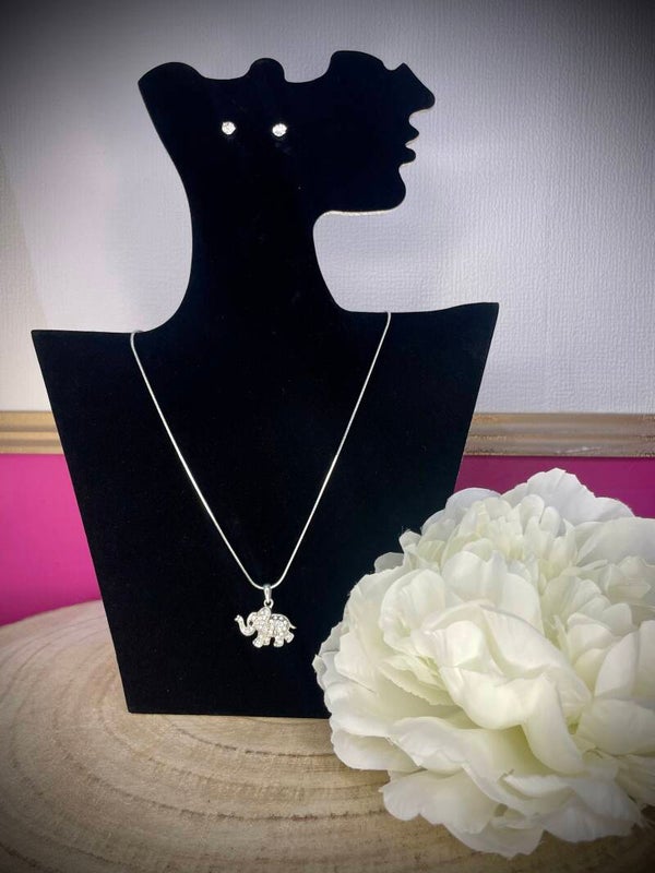 Parure élégante en acier inoxydable – Collier & boucles d’oreilles avec strass et motif