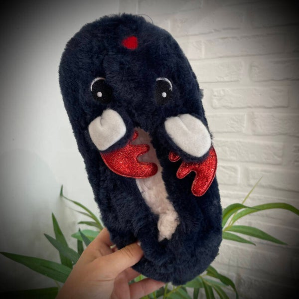 Chaussons confortables renne en peluche bleu marine