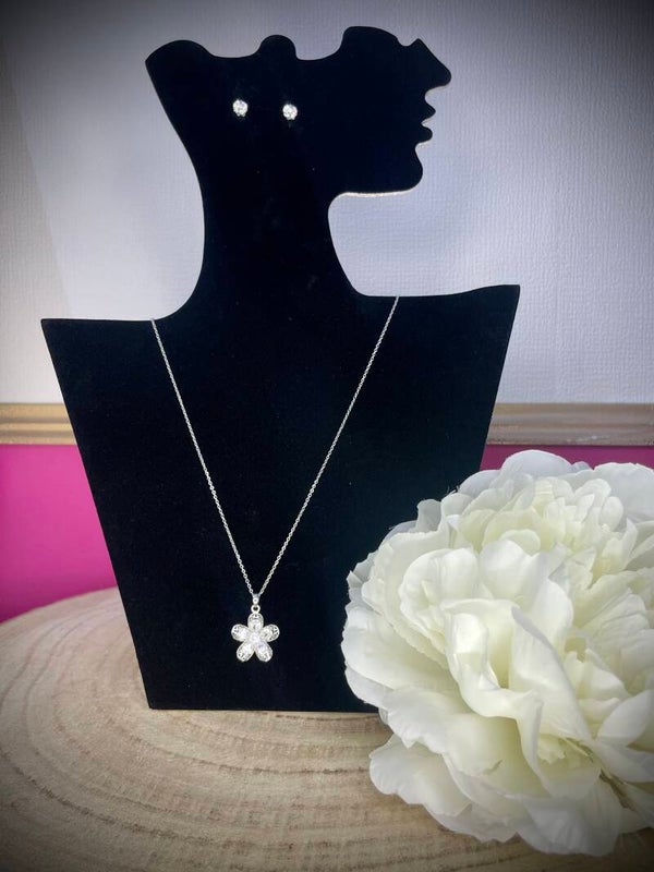 Parure élégante en acier inoxydable – Collier & boucles d’oreilles avec strass et motif
