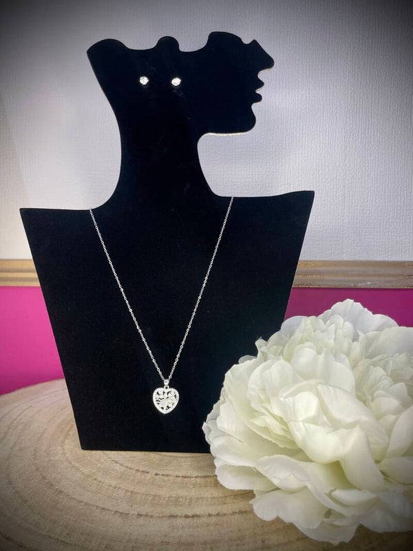 Parure élégante en acier inoxydable – Collier & boucles d’oreilles avec strass et motif