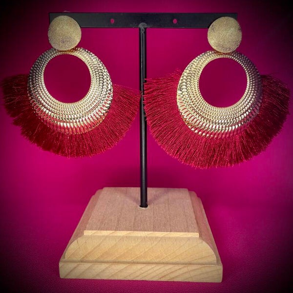 Boucles d’oreilles rouges/bordeaux en acier inoxydable – Motif raffiné