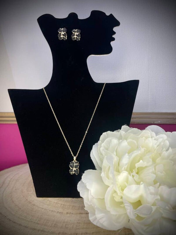 Parure élégante en acier inoxydable – Collier & boucles d’oreilles avec strass et motif