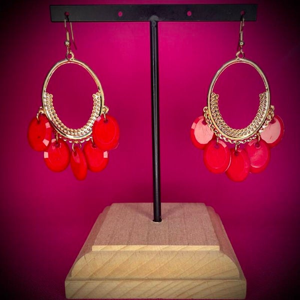 Boucles d’oreilles rouges/bordeaux en acier inoxydable – Motif raffiné