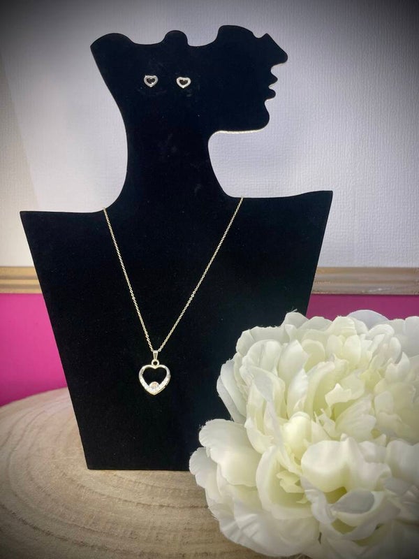 Parure élégante en acier inoxydable – Collier & boucles d’oreilles avec strass et motif