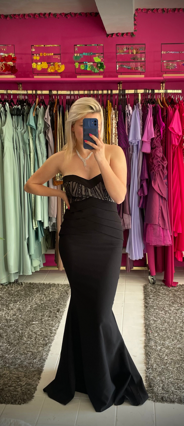 Robe longue de soirée bustier noire coupe sirène