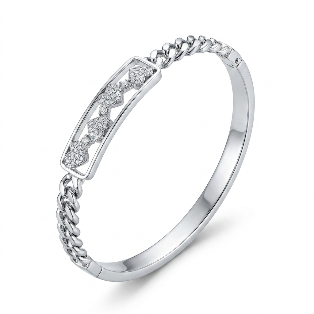 Bracelet en acier inoxydable – Motifs élégants & strass scintillants
