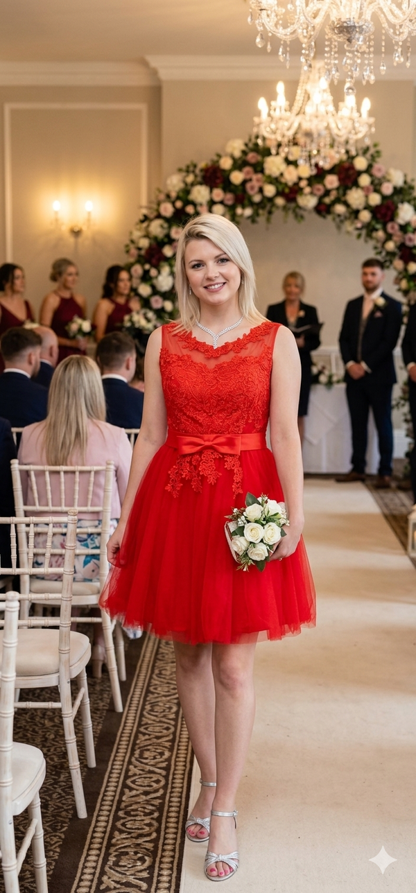 Robe de soirée cérémonie rouge taille unique - transparence et voile