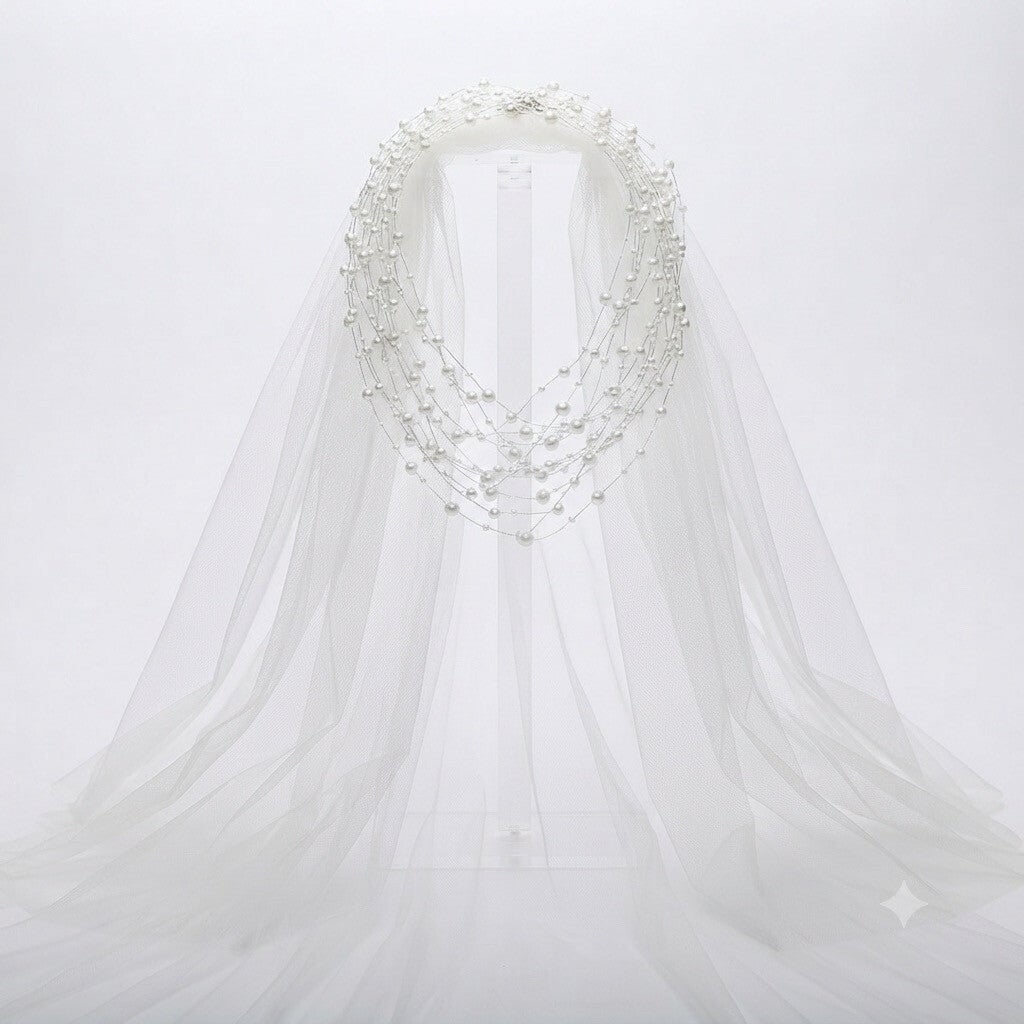 Voile pour mariage cérémonie finition perlé blanc