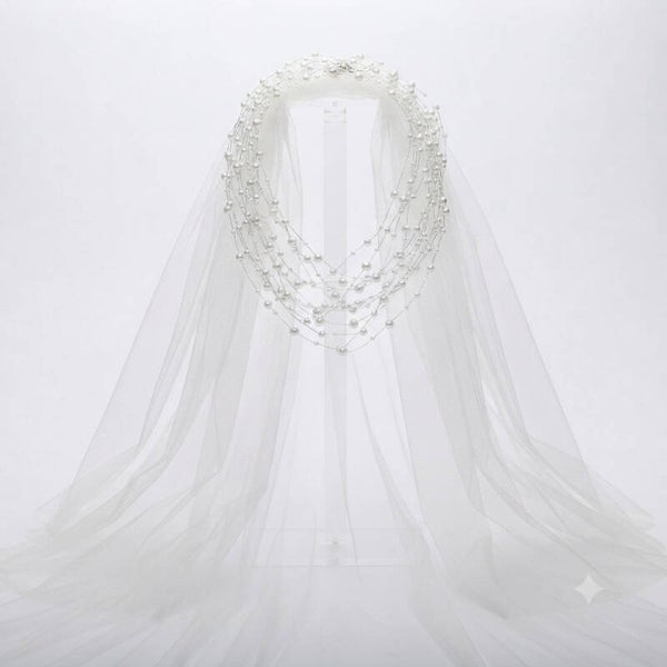 Voile pour mariage cérémonie finition perlé blanc