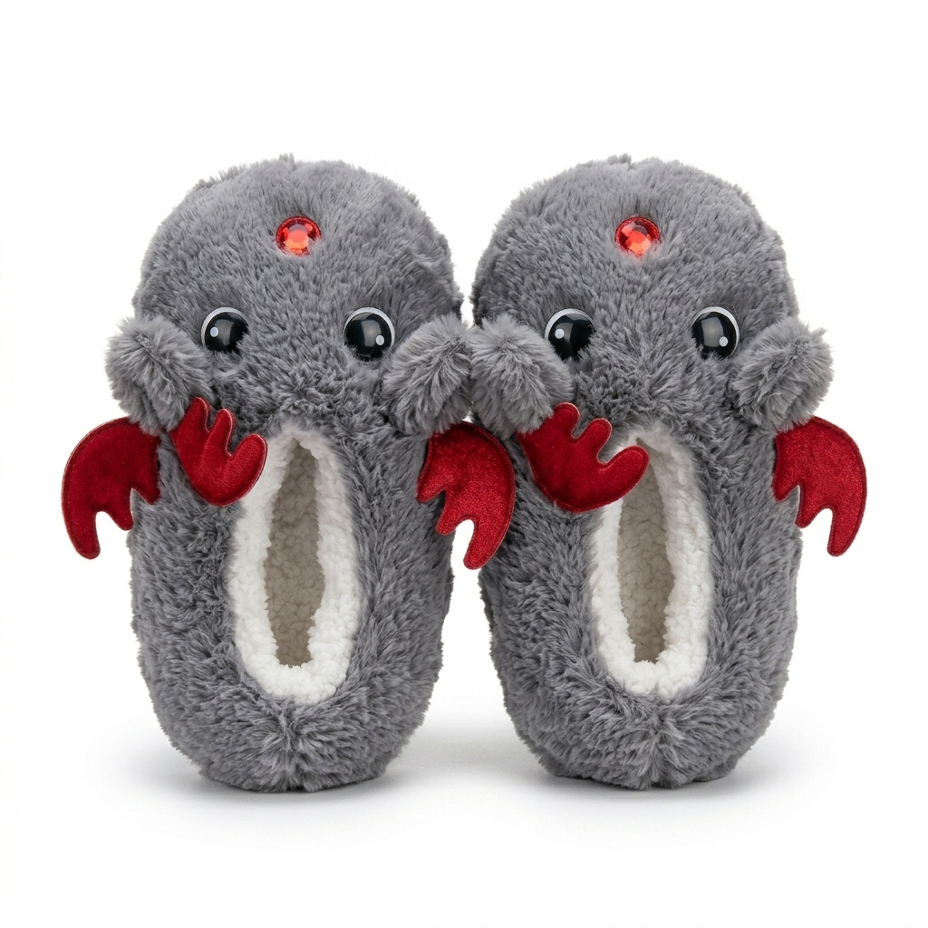 Chaussons confortables renne en peluche gris