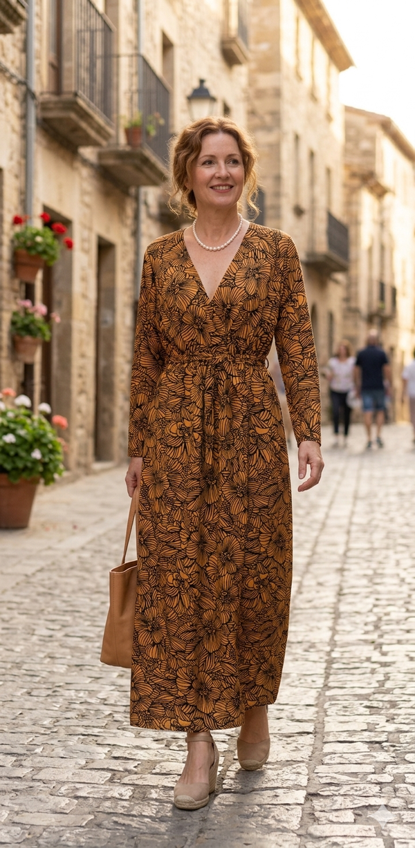 Robe Longue à Motifs – Élégance et Raffinement
