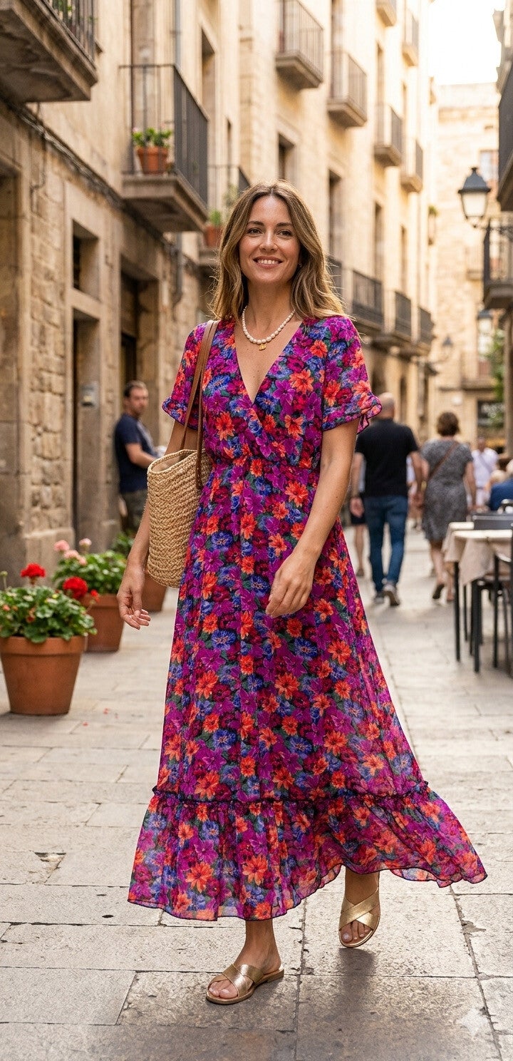 Robe Longue à Motifs – Élégance et Raffinement