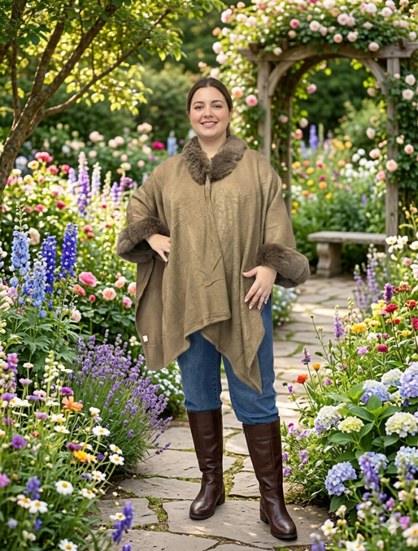 Poncho Douillet avec Finition Moumoute – Élégance et Confort