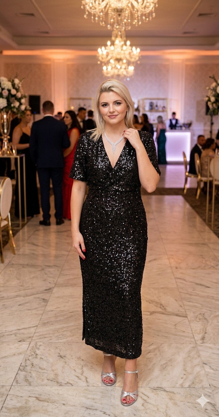 Robe de soirée noire à paillettes sequins