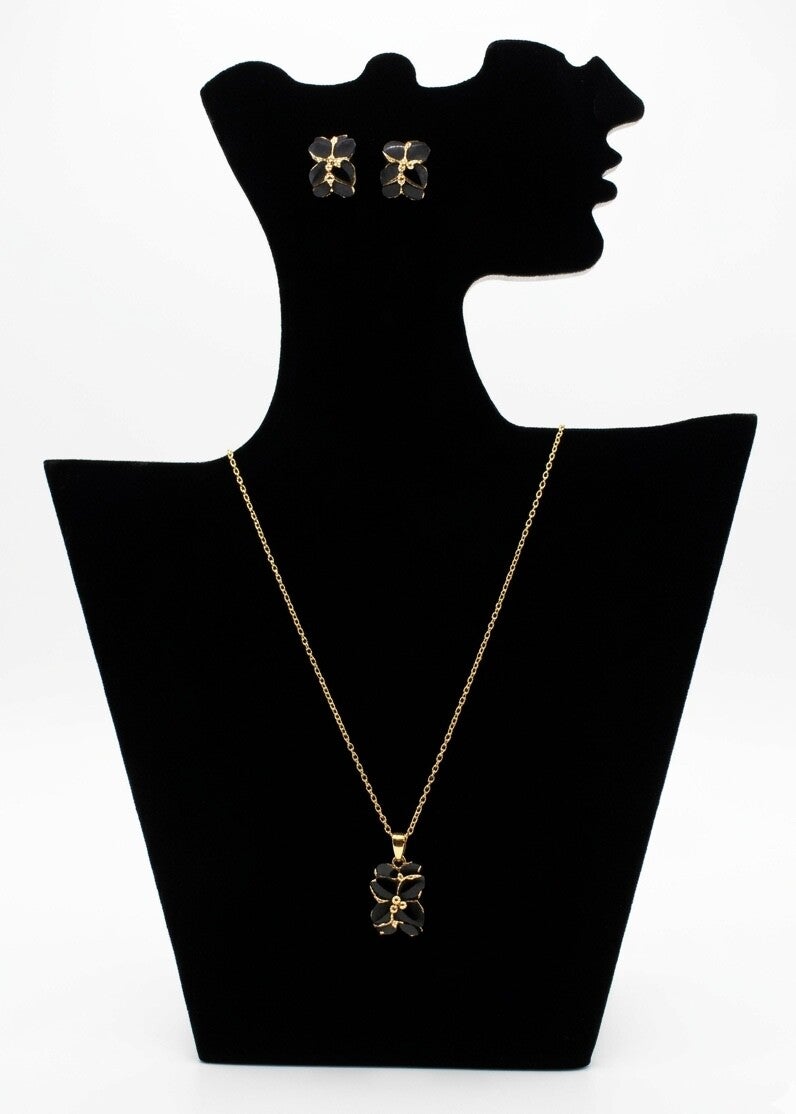 Parure élégante en acier inoxydable – Collier & boucles d’oreilles avec strass et motif