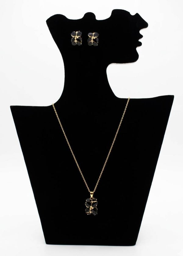 Parure élégante en acier inoxydable – Collier & boucles d’oreilles avec strass et motif