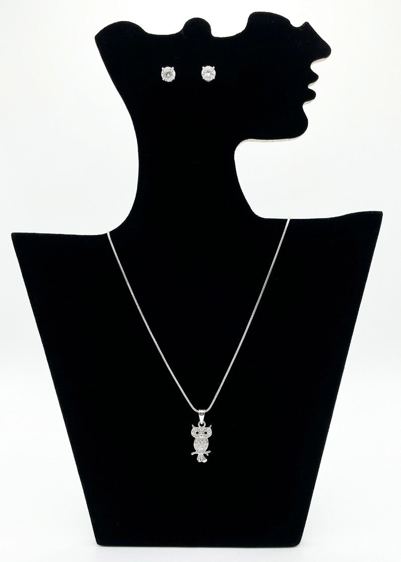 Parure élégante en acier inoxydable – Collier & boucles d’oreilles avec strass et motif