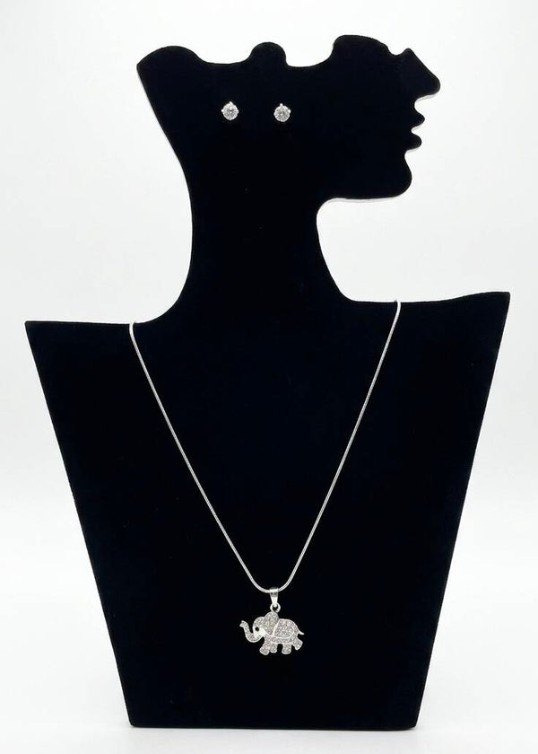 Parure élégante en acier inoxydable – Collier & boucles d’oreilles avec strass et motif