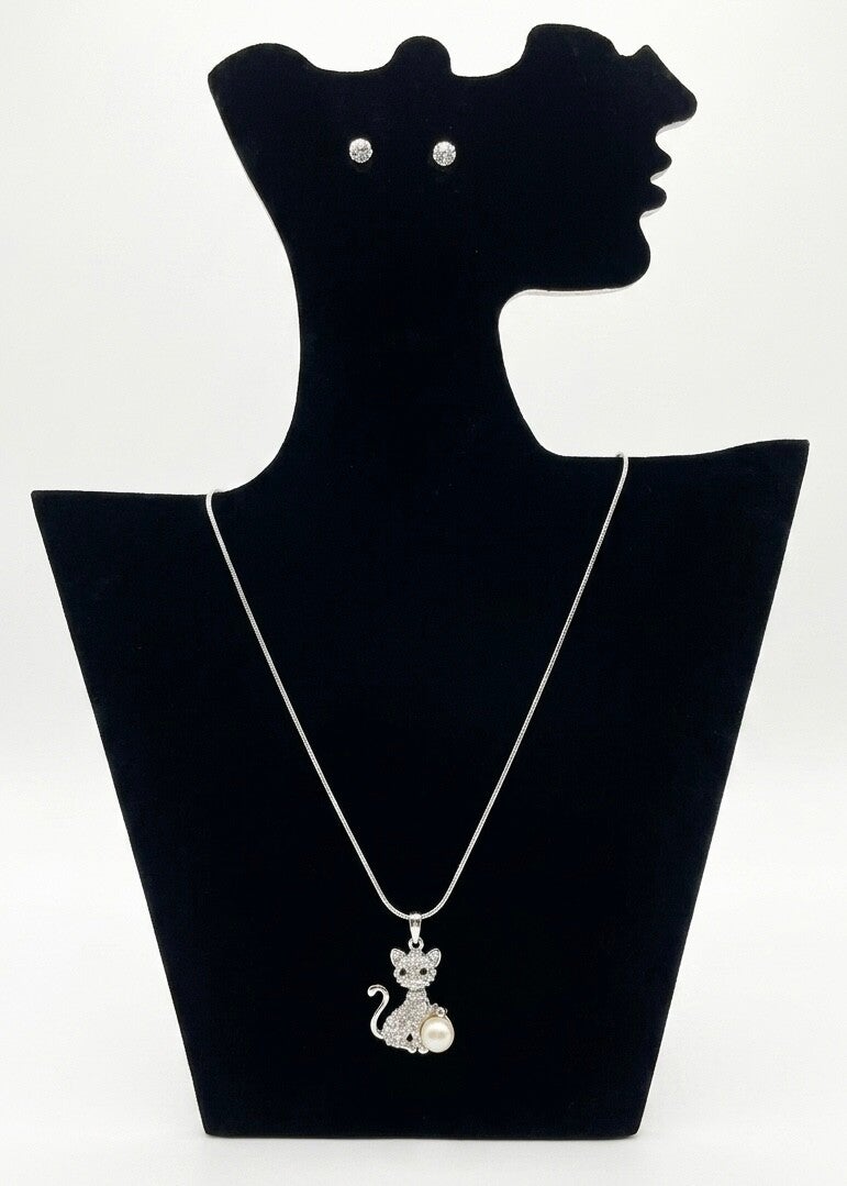 Parure élégante en acier inoxydable – Collier & boucles d’oreilles avec strass et motif