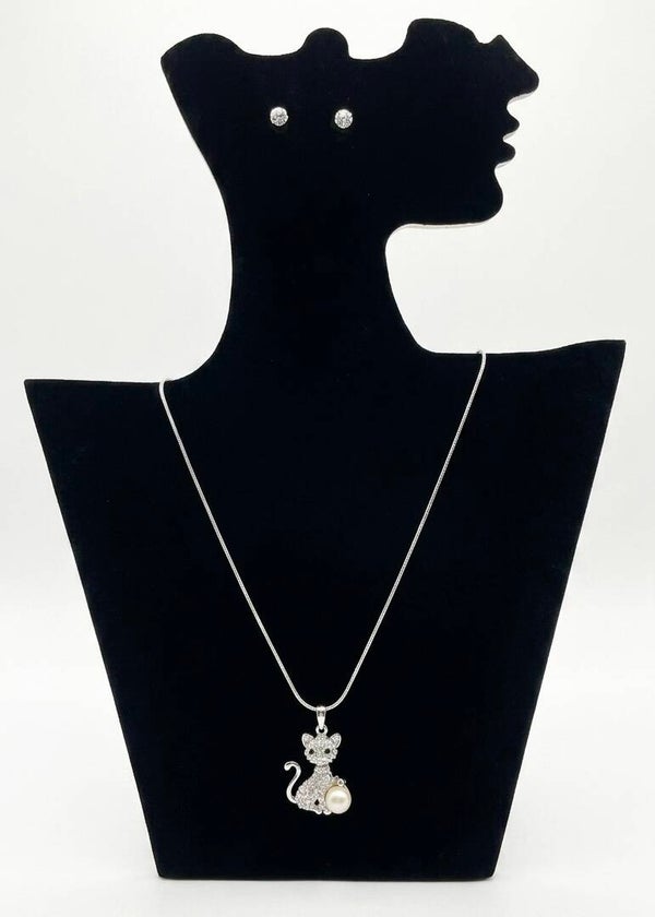 Parure élégante en acier inoxydable – Collier & boucles d’oreilles avec strass et motif