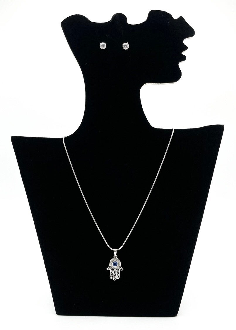 Parure élégante en acier inoxydable – Collier & boucles d’oreilles avec strass et motif
