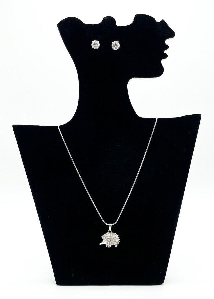 Parure élégante en acier inoxydable – Collier & boucles d’oreilles avec strass et motif