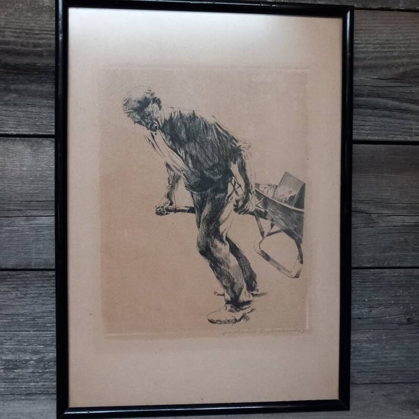 Pentekening van arbeider, is gesigneerd.