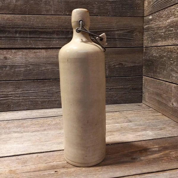 Originele Fanse aardewerken witte Gres fles, 1 ltr.