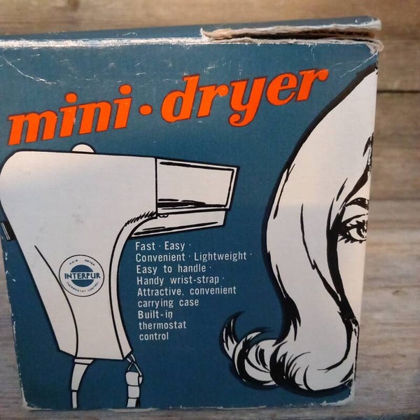 Vintage Mid Century INTERPUR Hair Fohn Mini reisuitvoering, in originele doos + tasje.