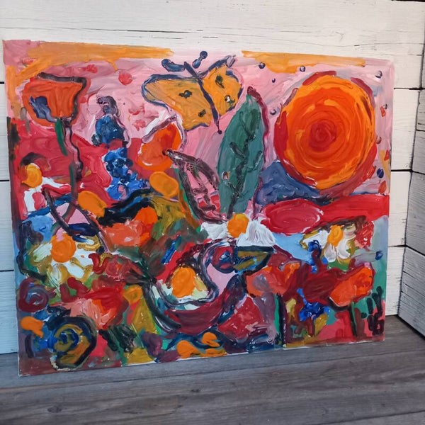 Vrolijk abstract schilderij van Ivo Vincken.