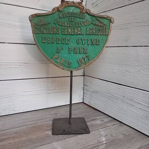 Vintage 1977 Franse Landbouwplaquette op staander.