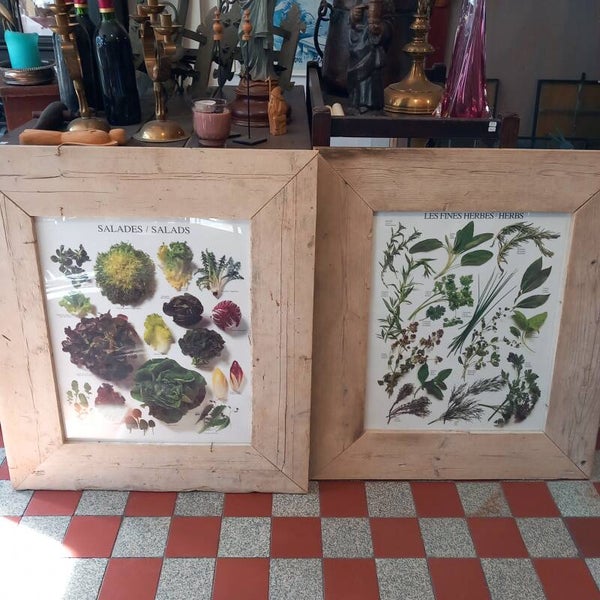 Robuuste ingelijste afbeeldingen van groenten en kruiden, set van 2.