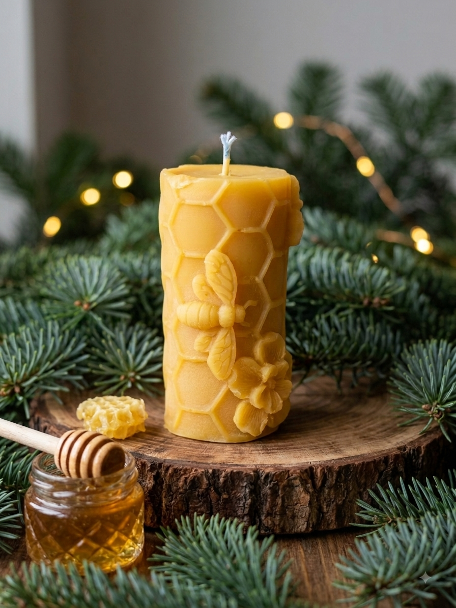 Bienenwachskerze „Biene mit Blume“