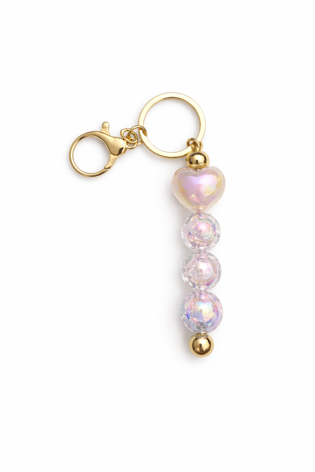 Schlüsselanhänger Herz Irisierend – Perlen Anhänger in Pastell, Geschenkidee für Freundin, Taschenanhänger Gold