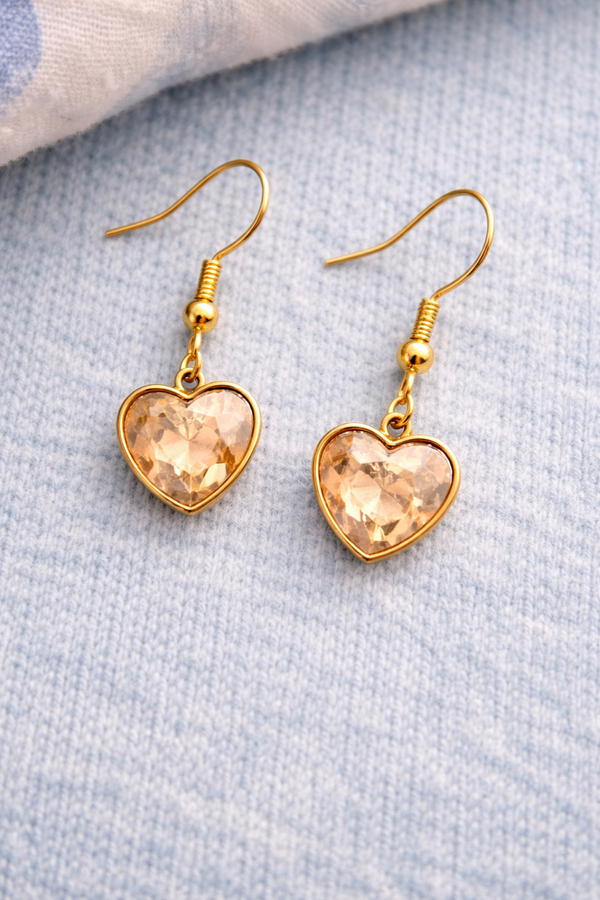 Herz Ohrringe mit Crystal – Gold-Optik – elegante Ohrhänger