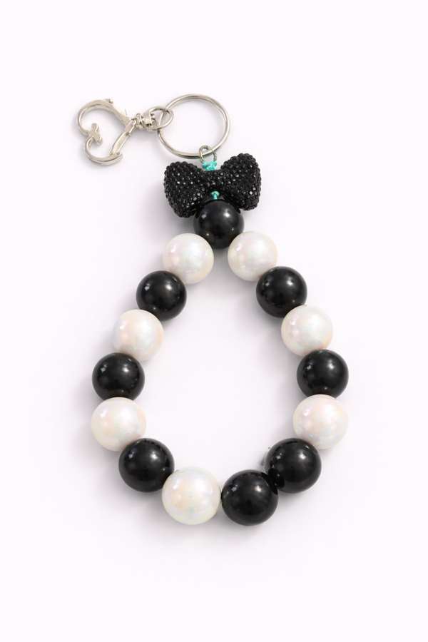 Schlüsselanhänger Schwarz-Perlmutt mit Schleife