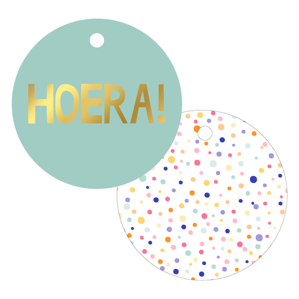 Cadeaulabel | Hoera confetti rond