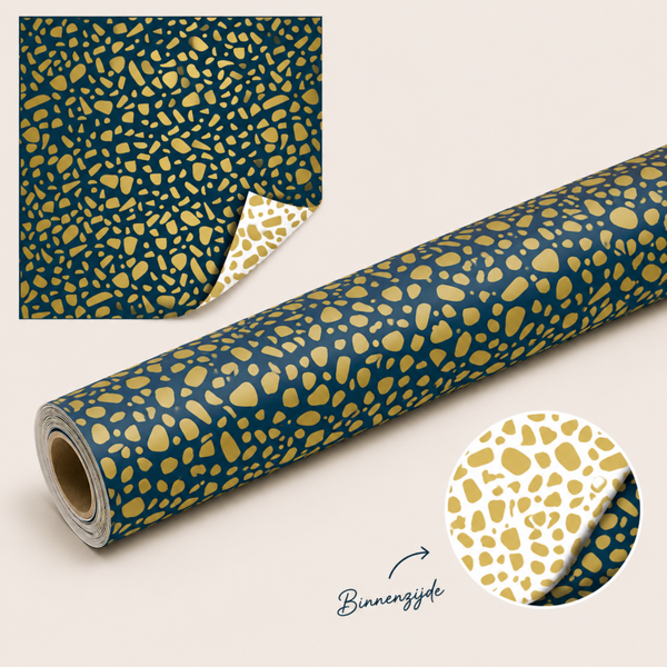 Cadeaupapier Terrazzo | Donkerblauw & Goud