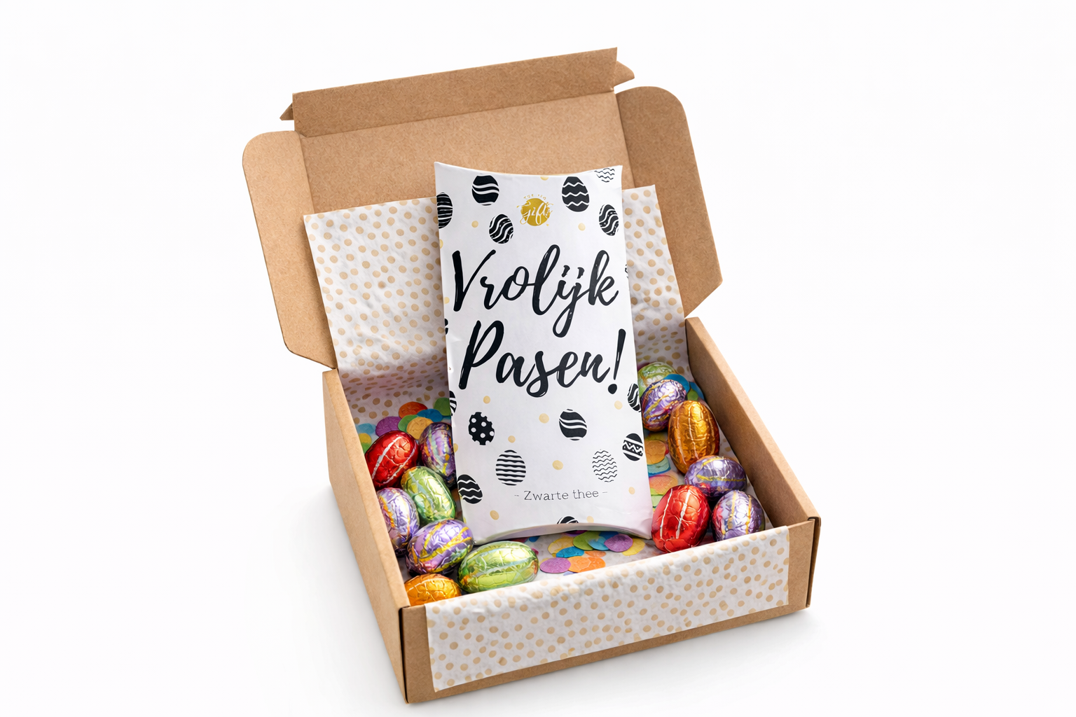 Cadeautjes | Vrolijk Pasen - chocolade eitjes en vrolijk pasen thee