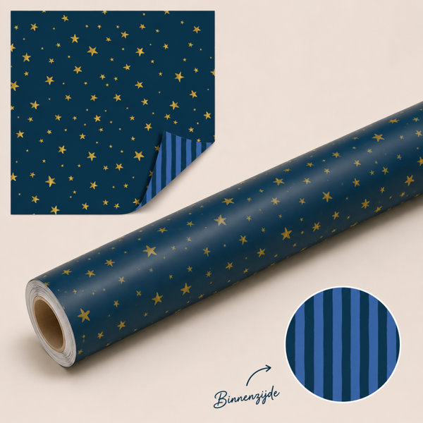 Cadeaupapier Little Stars | Donkerblauw & goud