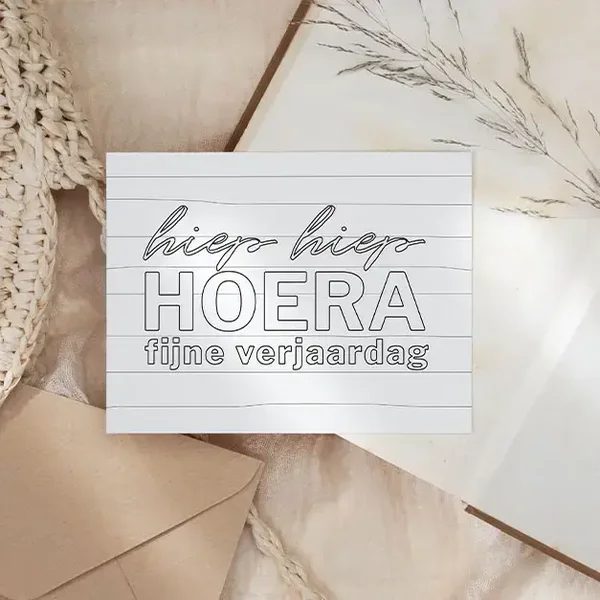 Kaarten | Inkleurkaart Hiep hiep hoera