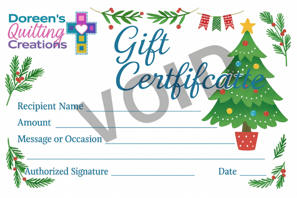 🌲Gift Certificate – Tree – $75 – Doreen’s Quilting Creations