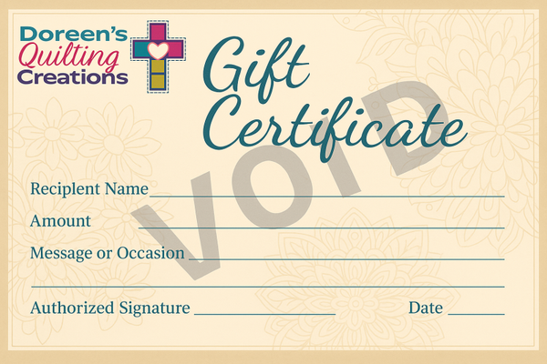 🧵Gift Certificate – Classic – $75 – Doreen’s Quilting Creations