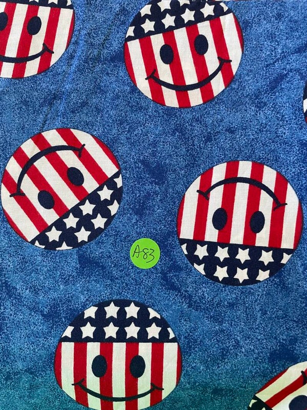 Red/White/Blue Smiley Face Patriotic Mat (Blue Camo Backing with Blue Binding)