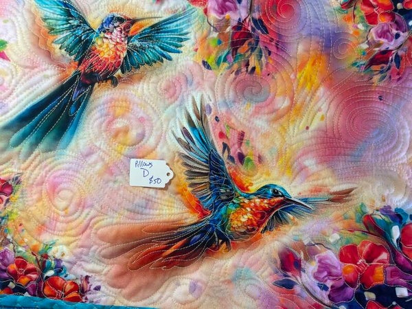 Set of 2 Hummingbird Watercolor Quilted Pillows
