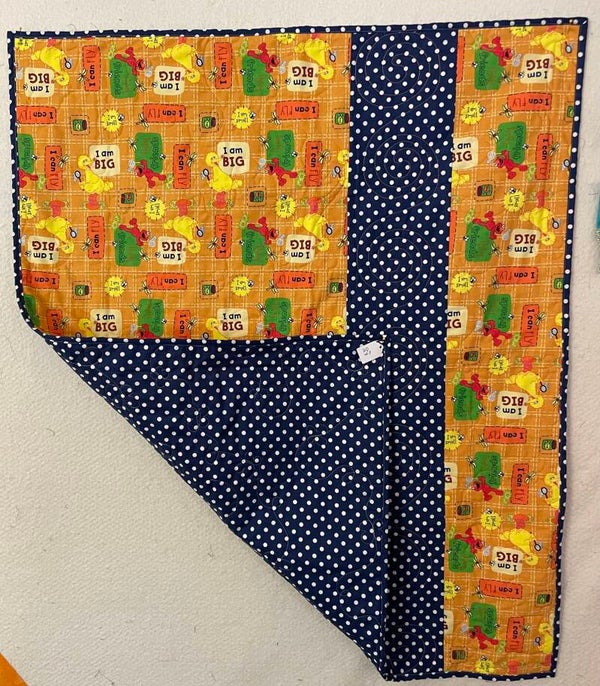 Baby Quilt with Big Bird – Handmade Quilt Blue Accent